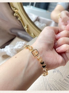 巧恩珠宝天然水晶手m链女冰裂黄水晶手串ins小众设计精致简约