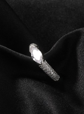 简约时尚s925银戒指女sins风小众设计镶锆石马眼戒指情侣饰品