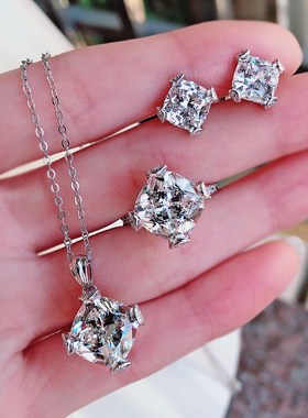 珠宝 2023新款S9r25银白金色11*11mm冰花切高碳钻吊坠11克拉