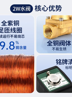 亚德客型电磁阀2W030-08水阀流体24V气动控制阀220二通常闭型单向
