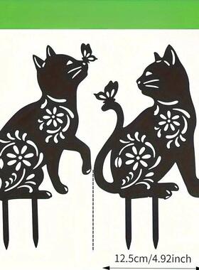 跨境黑猫庭院摆件仿真可爱镂空黑色猫狗地插艺术动物草坪剪影装饰