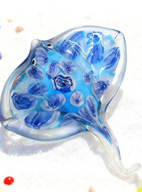 纯手工玻璃海洋动物摆件创意蓝色琉璃魔鬼鱼海鳐摆件跨境热销