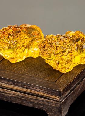 水晶貔貅摆件一对琉璃貔貅家居客厅装饰工艺品乔迁开店铺办公礼品