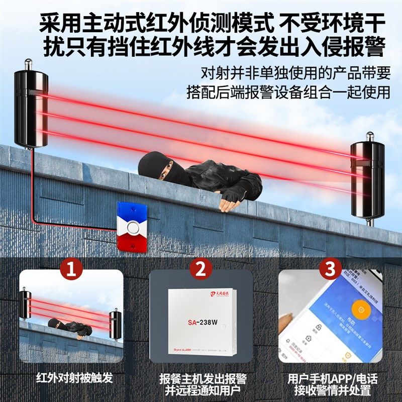 红外对射警报器户外围墙周界防盗光栅闸道人体红外线探测感应器,淘宝优惠券,粉丝福利购,淘宝优惠卷