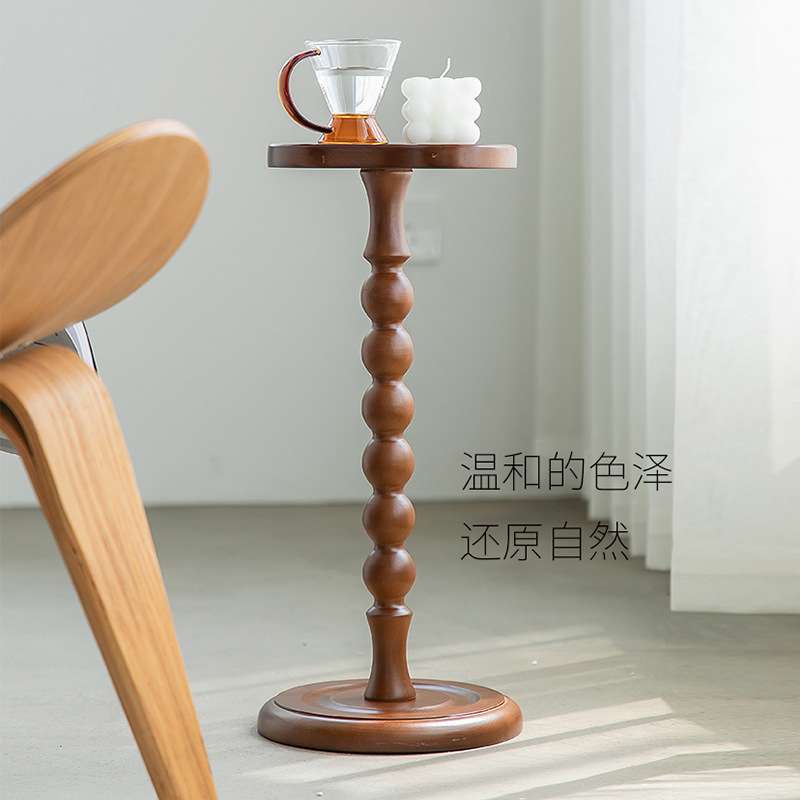 复古实木小边几圆形中古实木小茶几迷你小桌子置物架杯几 - 图0