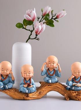 创意小和尚摆件办公室桌沙弥客厅电视柜酒柜装饰家居新中式工艺品