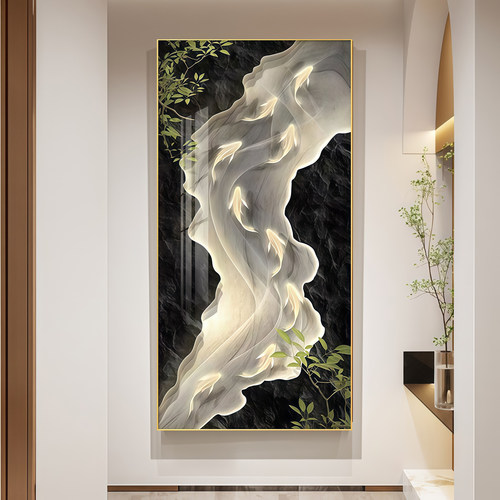 墨濯尘轻奢入户玄关装饰画客厅荷花挂画走廊过道现代轻奢风壁画 - 图1