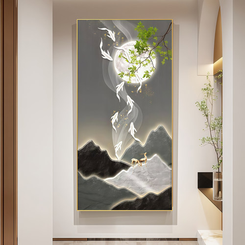 墨濯尘轻奢入户玄关装饰画客厅荷花挂画走廊过道现代轻奢风壁画 - 图2