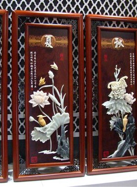 新中式客厅浮雕装饰画沙发背景墙木雕挂画梅兰竹菊过道壁画中国风