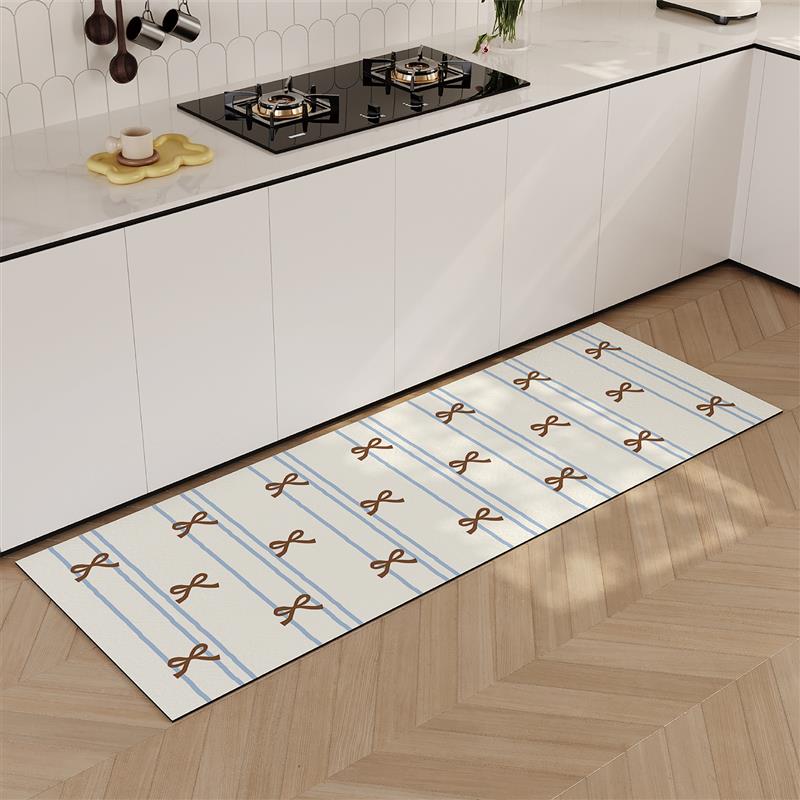 Second-hand bowknot kitchen f-room special floor mat that absorbs water and oil, non-slip, no-wash, dirt-resistant corner carpet, diatom mud feet