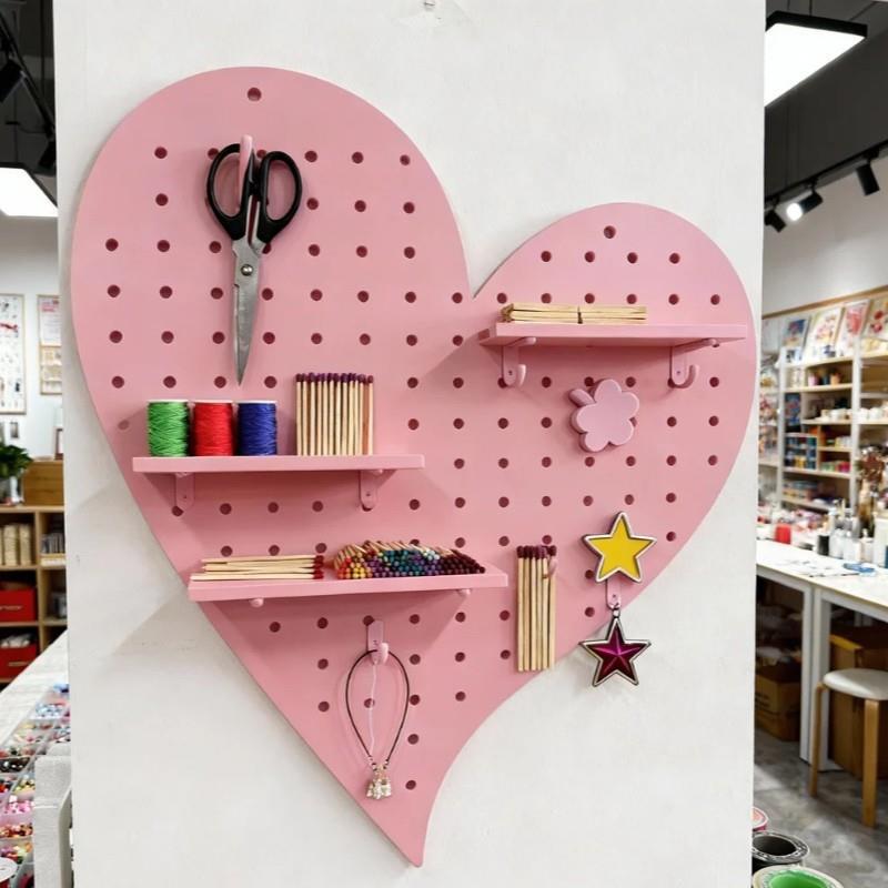 Love-shaped hole board creative entry porch wall-mounted multi-functional storage rack bedroom bedside storage wall-mounted shelf