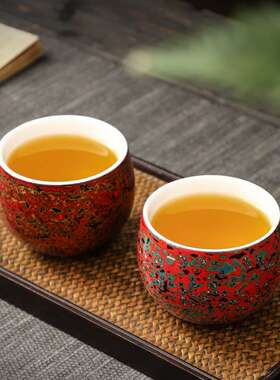 陶瓷羊脂玉白瓷纯手工大漆茶杯复古主人功夫茶具建盏品茗杯伴手礼