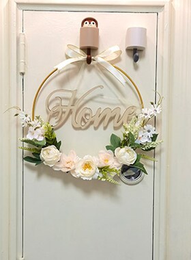 韩式高级感墙面装饰品墙壁隔栅挂件客厅卧室门上房间牡丹花环挂饰
