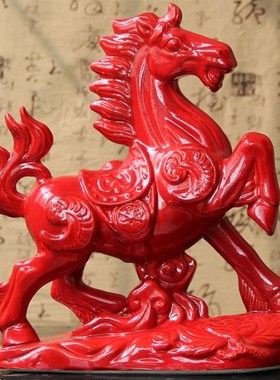 陶瓷红马摆件唐三彩大红马家居摆设客厅装饰品礼品工艺品招财进宝