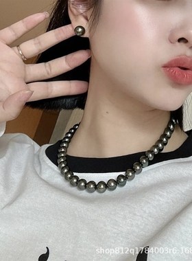 新款施家大溪地黑珍珠项链轻奢高A级锁骨链元宝扣设计小众轻奢配
