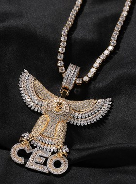欧美饰品个性嘻哈l字母CEO老鹰吊坠铜镶锆石项链男士毛衣链