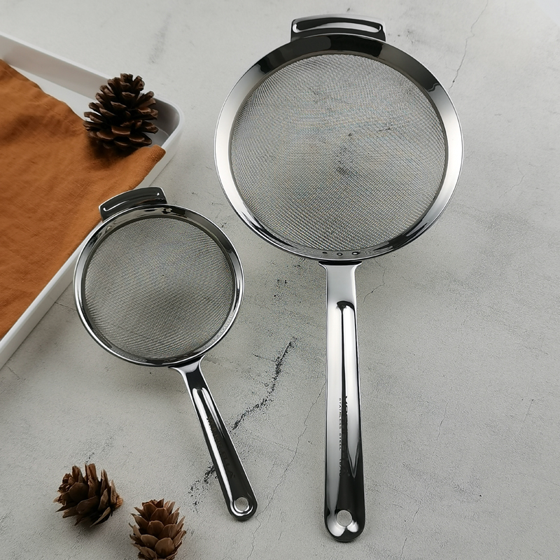 18-10不锈钢 家用网筛网漏面粉筛 手持油炸过滤网 细密厚实 - 图0