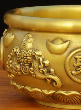 全铜实心聚宝盆摆件纯黄铜质米缸招财缸客厅家居桌面大号工艺制品