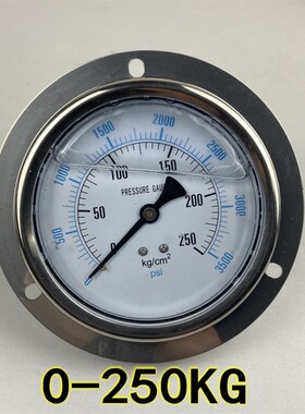 不锈钢外壳YN-100ZT轴向带边耐震压力表油压液压0-250KG /3/8PT