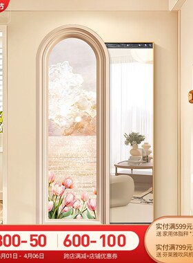 奶油风玄关全身镜装饰画2025新款隐形镜子画暗藏式推拉遮挡穿衣镜