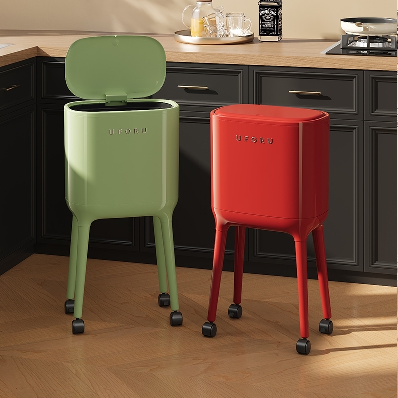 厨房垃圾桶专用家用2025新款高颜值带盖可移动大容量免弯腰高脚 - 图2
