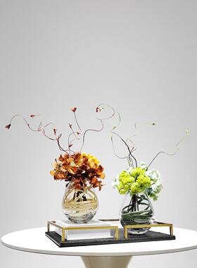 现代轻奢彷真花艺玻璃摆件样板间样品屋展示中心客厅餐桌玄关处软