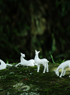 迷你小鹿摆件中式陶瓷情侣动物可爱桌面盆景鱼缸造景客厅假山配件