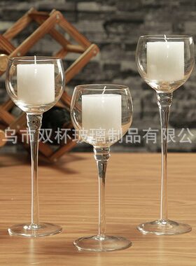 甄选供应玻璃烛台人工吹制玻璃工艺品现货欧式餐厅脚烛台三件套