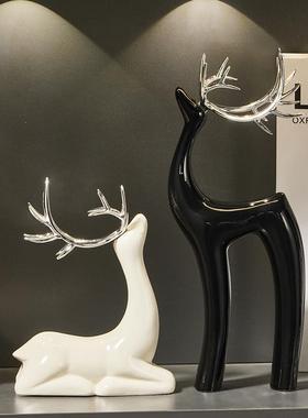 福禄相伴简约创意鹿电视柜摆件轻奢高档书柜酒柜装饰陶瓷桌面摆件