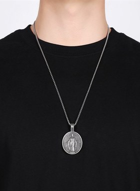 欧美复古吊坠纪念u章男女不锈钢项链毛衣链饰品