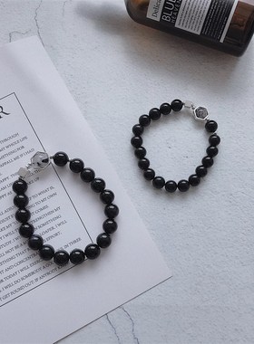 天然彩虹眼黑曜石手链男女情侣手串个性设计Q黑发晶纪念生日礼物