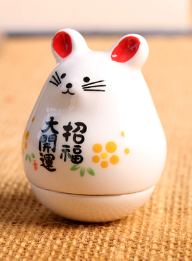 陶瓷不倒翁十二2生肖全套招财摆件兔车内饰品摆件套装吉祥装饰品