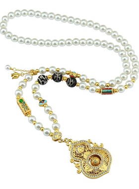 古法新中式点钻福l葫芦仿珍珠项链可转动吊坠精致国风长款毛衣