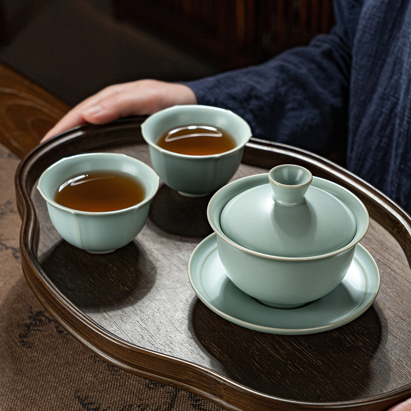 汝窑三才盖碗套装景德镇家用泡茶碗陶瓷功夫茶具开片可养汝瓷礼品,淘宝优惠券,粉丝福利购,淘宝优惠卷