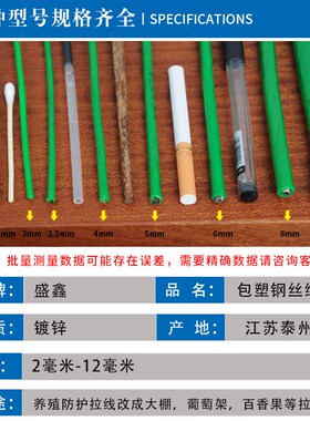 包塑包胶透明镀锌钢丝绳子大棚葡萄架遮阳网带皮软拉线23456810mm