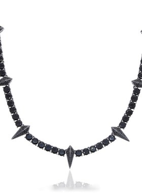 嘻哈5mm黑色锆石镶嵌网球F链黑豹项链黑金电镀现货