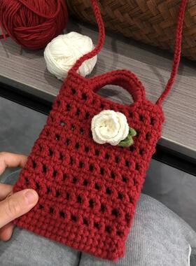 手工编织包包diy材料包毛线钩针手机包斜挎口红包零钱.袋送女朋友