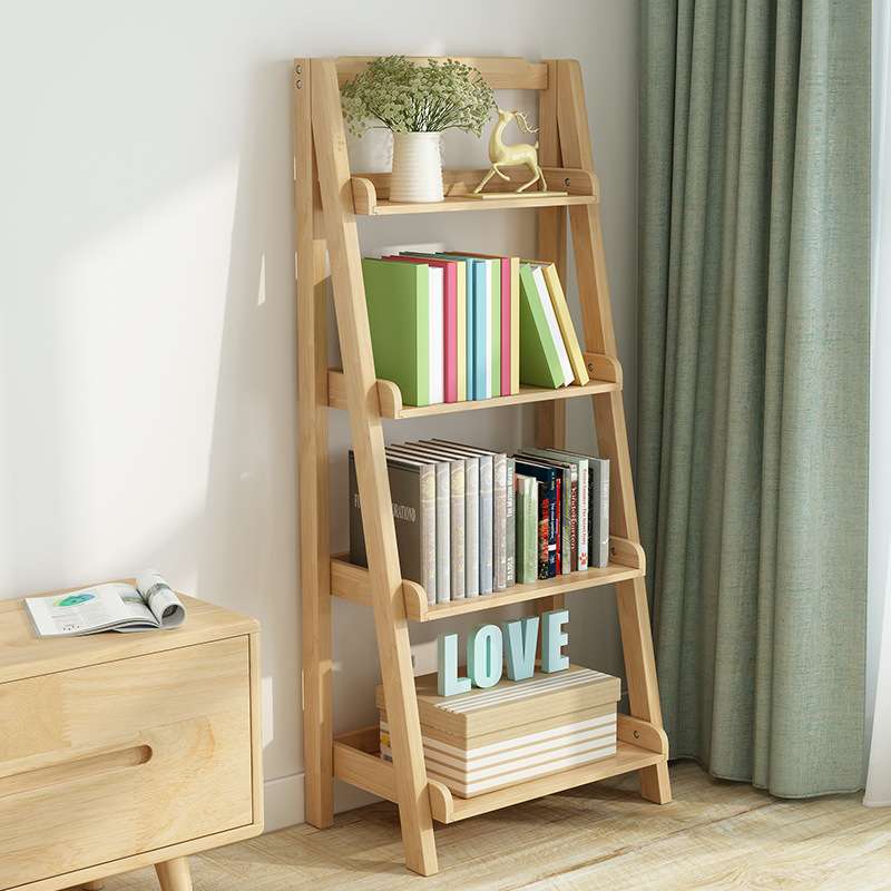 实木落地置物架 简易卧室客厅小型储物书架白色 北欧室内梯形花架 - 图3