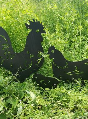 甄选金属镂空花园工艺摆饰创意动物园艺景观装饰铁艺公鸡母鸡镂空