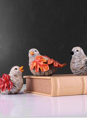 一家三口套三枫叶鸟桌面树脂工艺品摆件电视柜酒柜玄关书桌装饰品