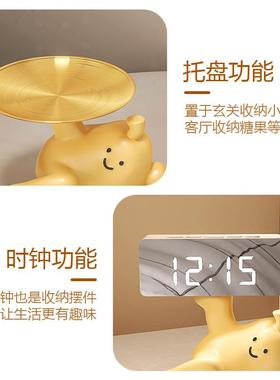 创意电子钟入户玄关鞋柜钥匙收纳摆件客厅电视柜家居生日乔迁礼物