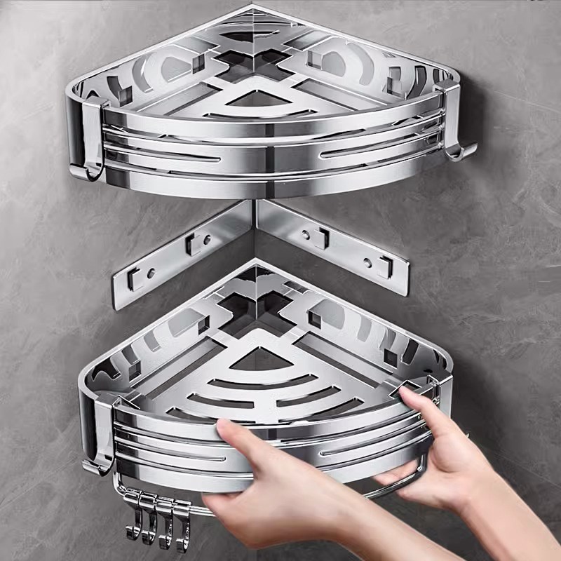 304 stainless steel bathroom storage rack without punching bathroom storage rack shower room wall hanging detachable triangular basket