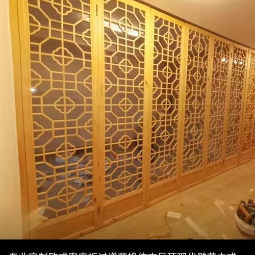 仿古门窗花格中式实木门中式电视背景墙玄关隔R断屏风背景墙定制 - 图3
