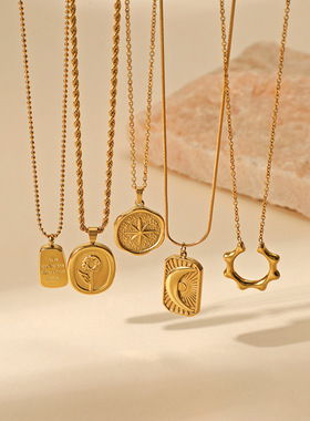 钛钢金属毛衣链吊坠女法式复古