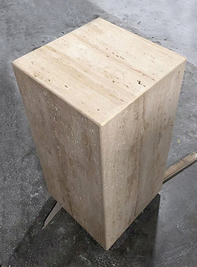 洞石底座哑光天然大理石新中式酒店养生馆客厅装饰V立柱石墩子底