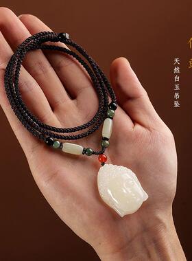 和田玉白玉佛头吊坠项链真玉坠吊坠毛衣链男女款玉石玉佩情侣礼物