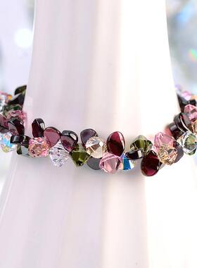 天然石榴石手錬女款七彩水晶转运珠手串轻奢小众精致手饰2025新款