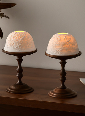 中古风胡桃木烛台装饰品摆件