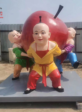 童子抬茶壶摆件仿铸铜人物像民俗C文化户外广场园林玻璃钢雕塑定