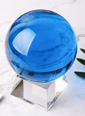 高档大小天蓝色水晶球摆件 开业礼品乔迁祝S福卧室客厅装饰品